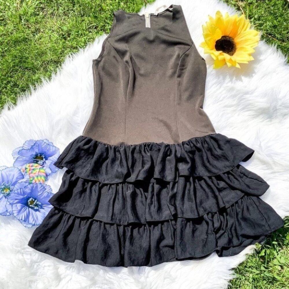 Rachel Rachel Roy Black Layered Frill Dress Whimsical Goth Size 6
